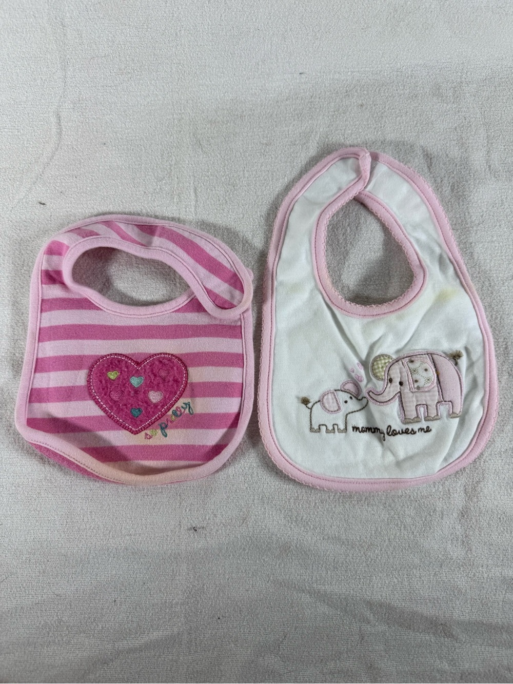 Carter's Pink Striped & Elephant Bib Set